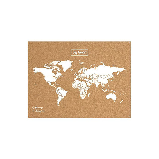 Miss Wood Map XL - Mapa del mundo de corcho, 60 x 90 cm, Blanco