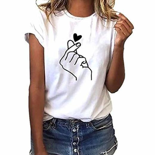 LYworld Camiseta Verano Mujer Blusa Moda Camiseta con Estampado De Corazones Tops