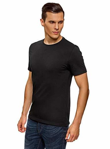 oodji Ultra Hombre Camiseta Básica, Negro, ES 58-60