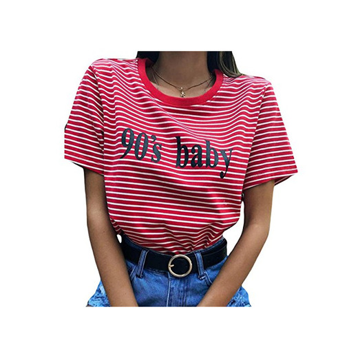 Camiseta a Rayas roja y Blanca de Las Mujeres Cartas de 90's