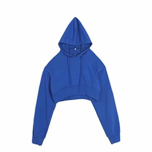CuteRose Womens Hood Cropped Casual Drawstring Pullover Outwear Sweatshirts Sapphire Blue L