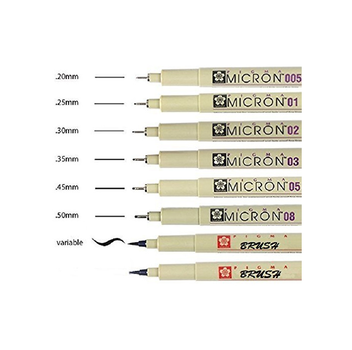 Home Pigma Micron tutto nero 8 pennini Set, 005,01,02,03,05,08, Brush , Brush