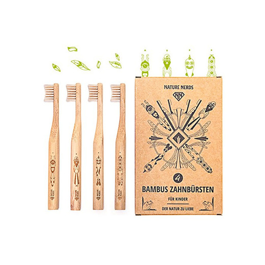 Nature Nerds - Set de cepillo de dientes pequeño de bambú para