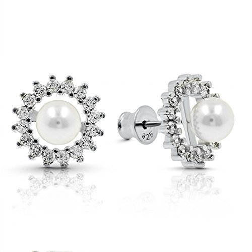 Fashion Pendientes de plata de ley 925 con perlas blancas de Swarovski y