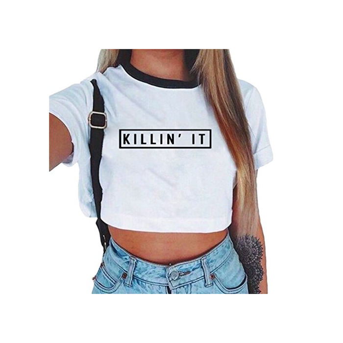 Fashion Baijiaye Camiseta para Mujer Patrón Impreso Crop Top Chica Joven Casual De