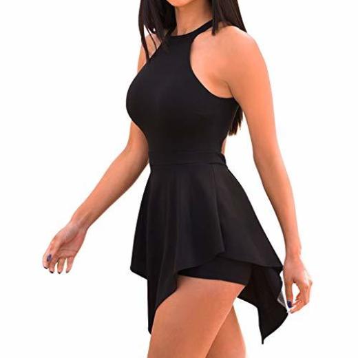 FRAUIT Vestidos de Mujer Body O-Neck Mujer Mono Irregular Sólido Mono Sin