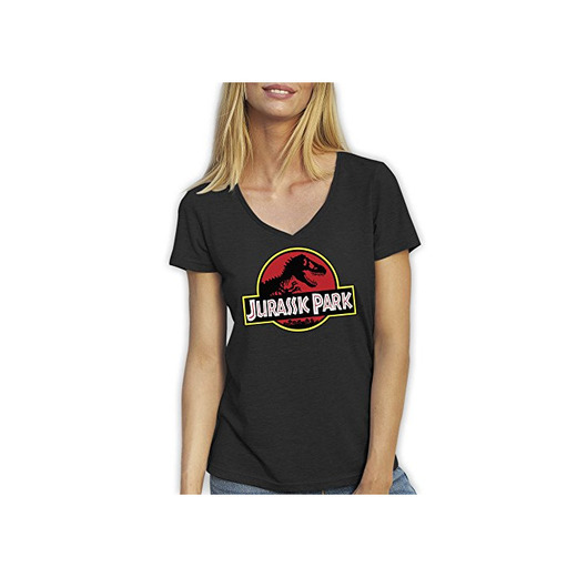 Friendly Bees Jurassic Park Dino Logo Negro T-Shirt Camiseta Cuello V Para
