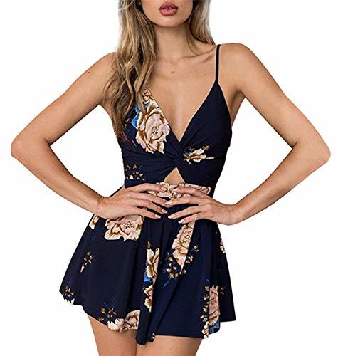 Moda DRESHOW Mujer Verano con Cuello en v Floral Correa de Espagueti Monos