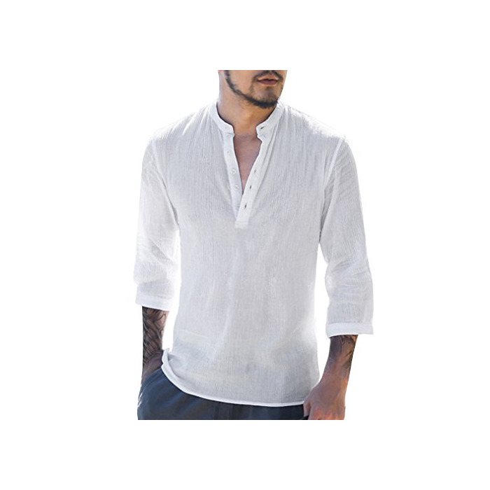 Fashion Hibote Camisa Hombre Blusa Suelta Casual Transpirable Top de Manga 3/4 Camisas