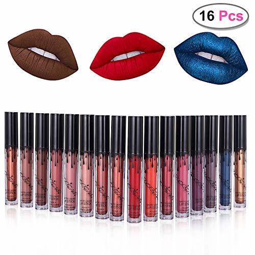 16 colores impermeable mate brillo de labios pintalabios maquillaje líquido Pintalabios belleza