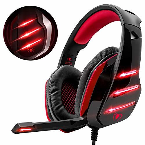 Producto Cascos PS4 con Microfono, Beexcellent GM-3 Rojo con Orejeras de Gran Tamaño,