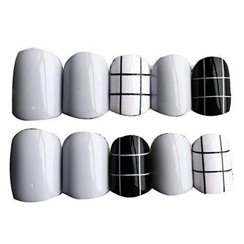 Beauty Gris/negro redondo uñas postizas Artificial uñas postizas decoración