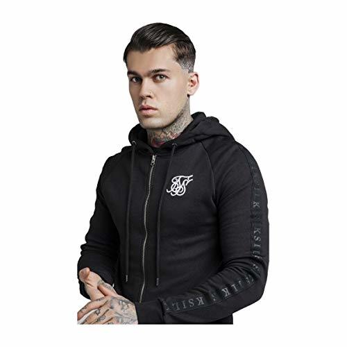 Moda Sik Silk Sudadera Cremallera con Capucha Reglán Negro