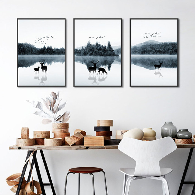 Elemento de la categoría hogar Conjunto de 3 Cuadros Mural Poster Nordic Golden Sailing Dolphin