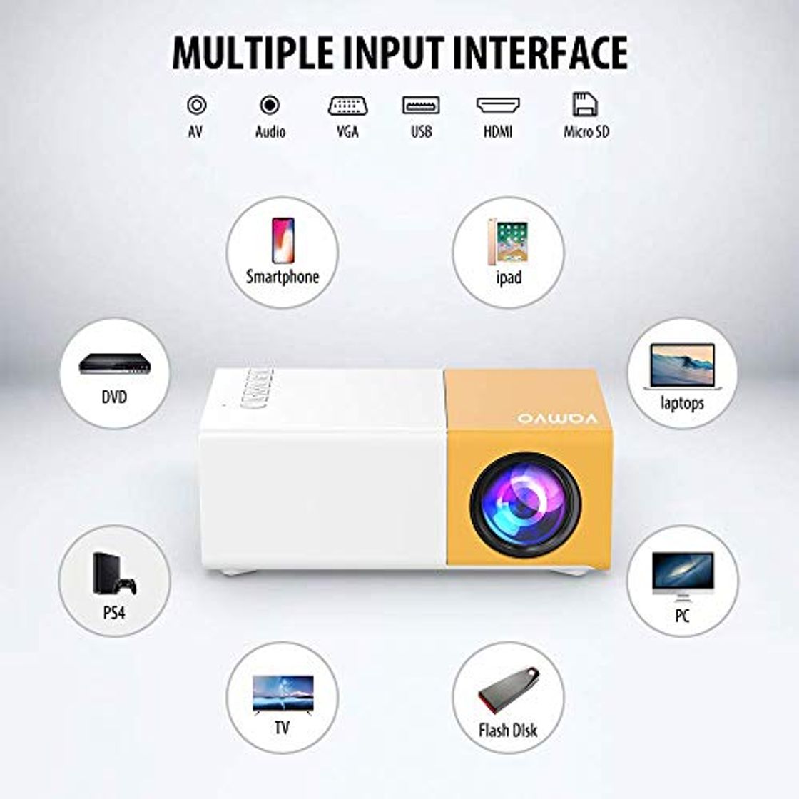 Social YG 300 Pro Proyector, Vamvo L2600 Mini Proyector Portátil para Movil, Recargable,
