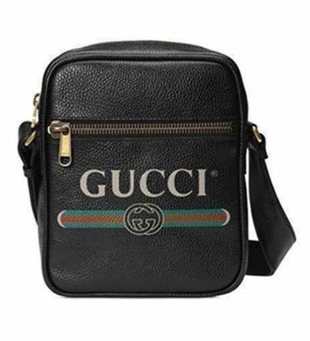 Social Gucci Logo Signature Print Side Messenger Bandolera cruzada de cuero negro Italia