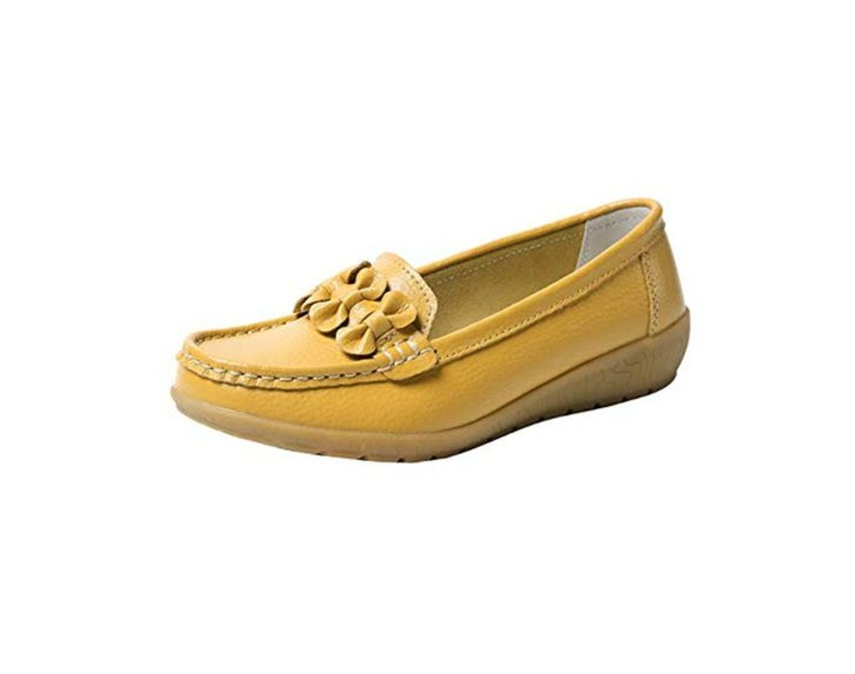 Moda Zapatos de Cuero Cuña para Mujer Mocassins Planos Loafers Antideslizante Otoño Invierno