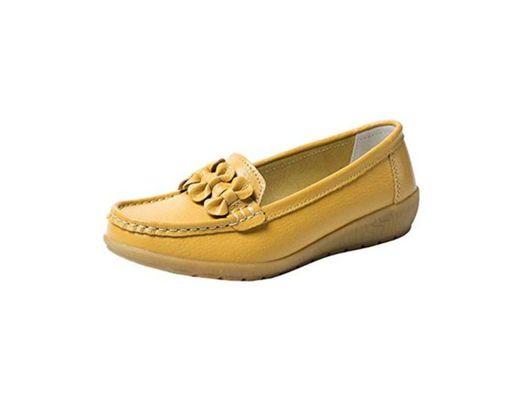Zapatos de Cuero Cuña para Mujer Mocassins Planos Loafers Antideslizante Otoño Invierno