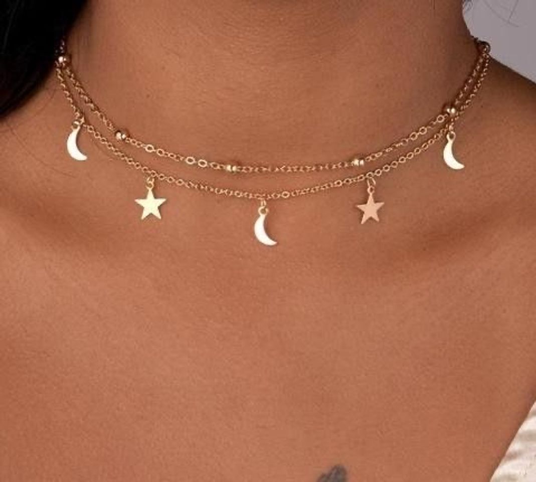 Moda colar aesthetic de lua e estrela✨