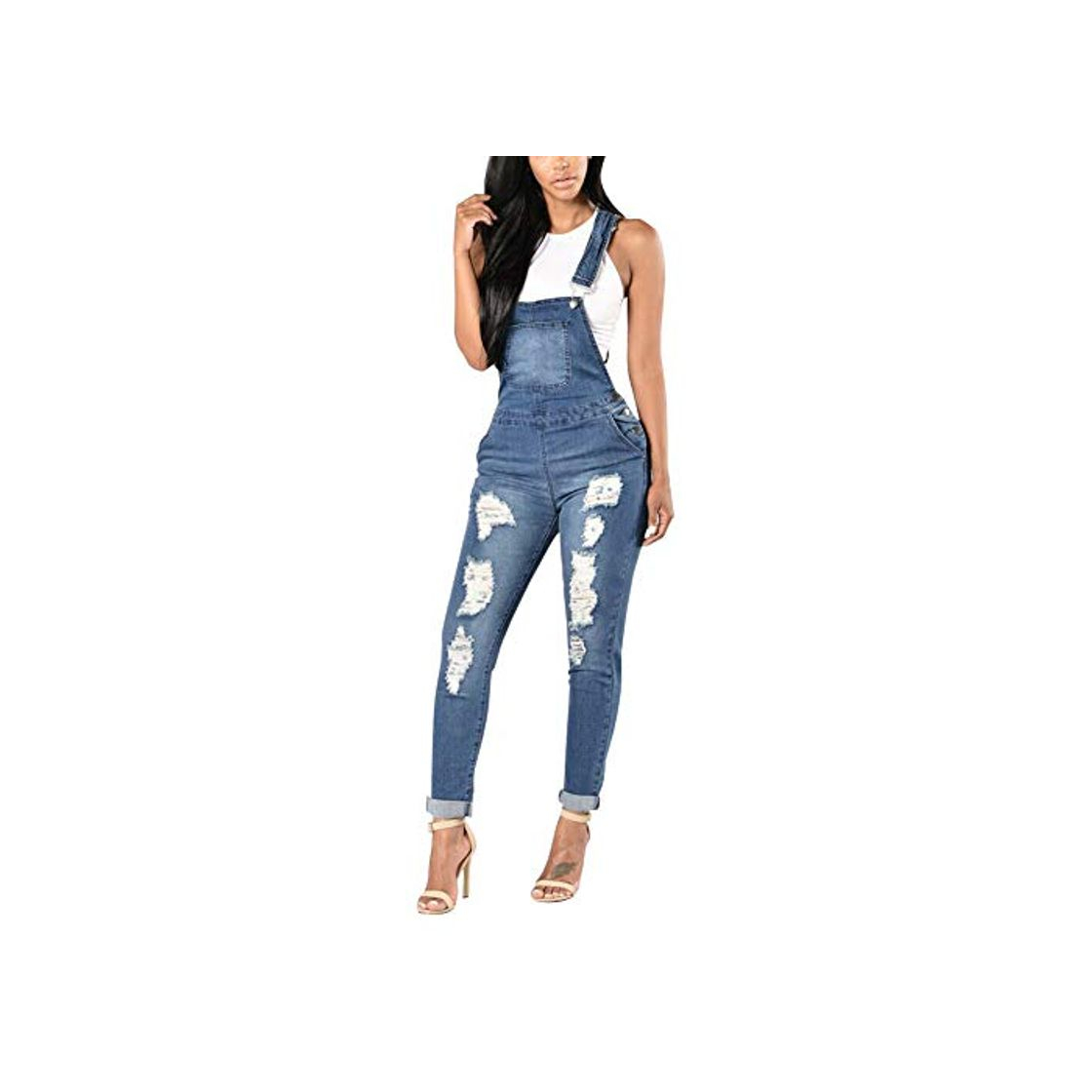 Fashion Xinvivion Mujeres Jeans Rasgado Overoles De Mezclilla