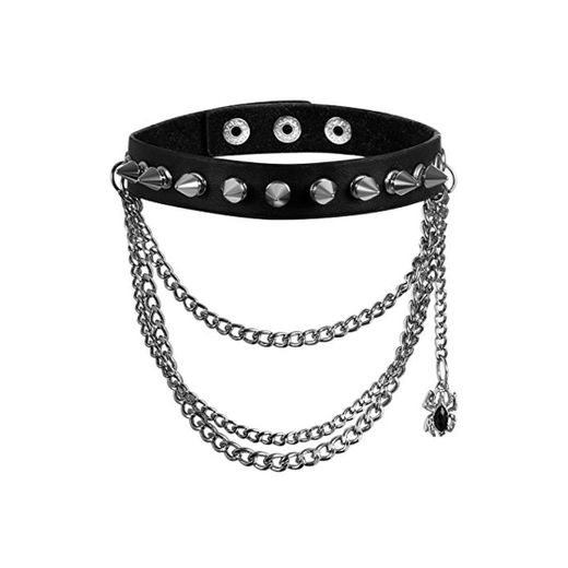 Choker Gargantilla Punk Collar Mujer Calavera Colgante Pluma Gótico Cuero Joyería de Moda