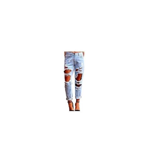 Kasen Pantalones Sueltos Mujer Vaqueros Rotos Agujero Jeans Casuales Azul Claro S