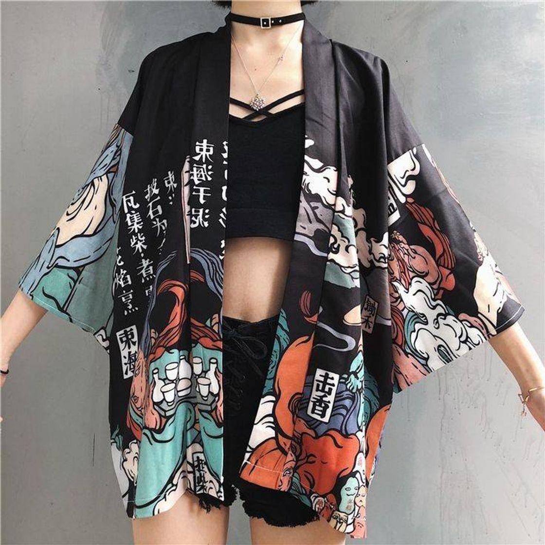 Moda Quimono Cardigan Japonês