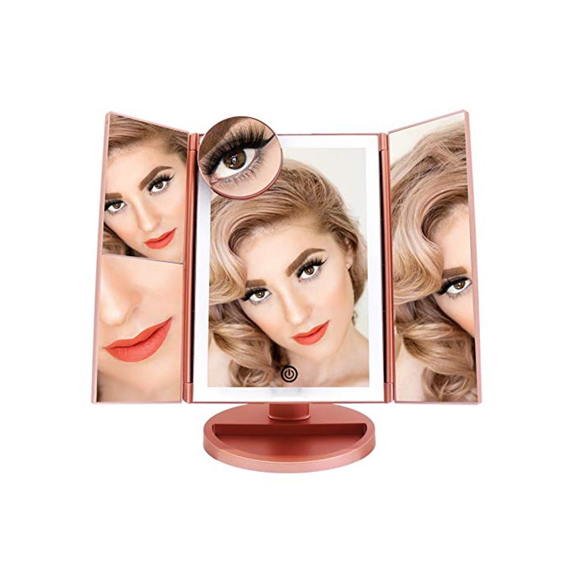 FASCINATE Espejo Maquillaje Con Luz,Tríptica Aumentos 10x, 3x, 2x,1x Magnetismo Extraíble Espejo