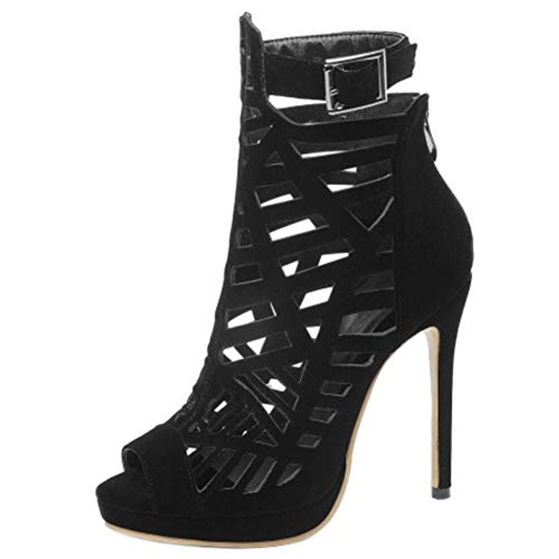 Social Lydee Mujer Moda Peep Toe Gladiator Sandalias Tacones de Aguja Bootie Zapatos de Verano Plataforma Noche Footwear Black Tamaño 47