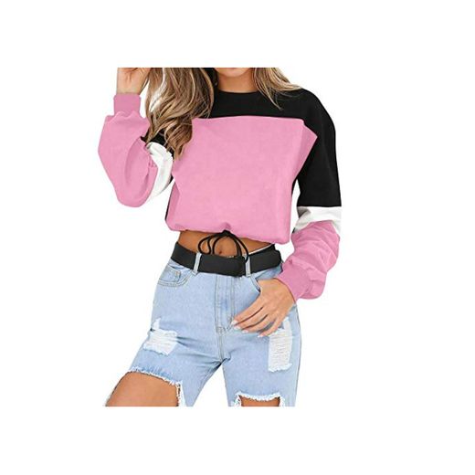 ZJSWCP Sudadera Casual Womens Long Sleeve Patchwork Splcing Color Sweatshirt Pullover Tops