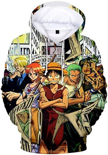 PANOZON Sudadera Hombre One Piece Impresión 3D de Luffy Camiseta con Capucha