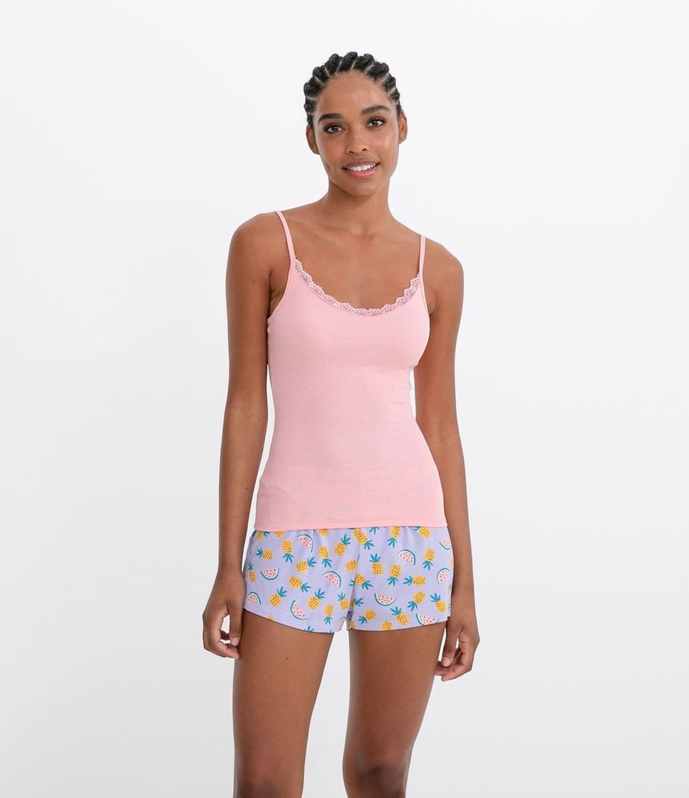 Fashion Pijama Alcinha Decote com Renda com Short Estampa Abacaxi e ...