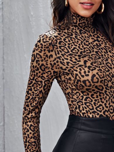 High Neck Leopard Top