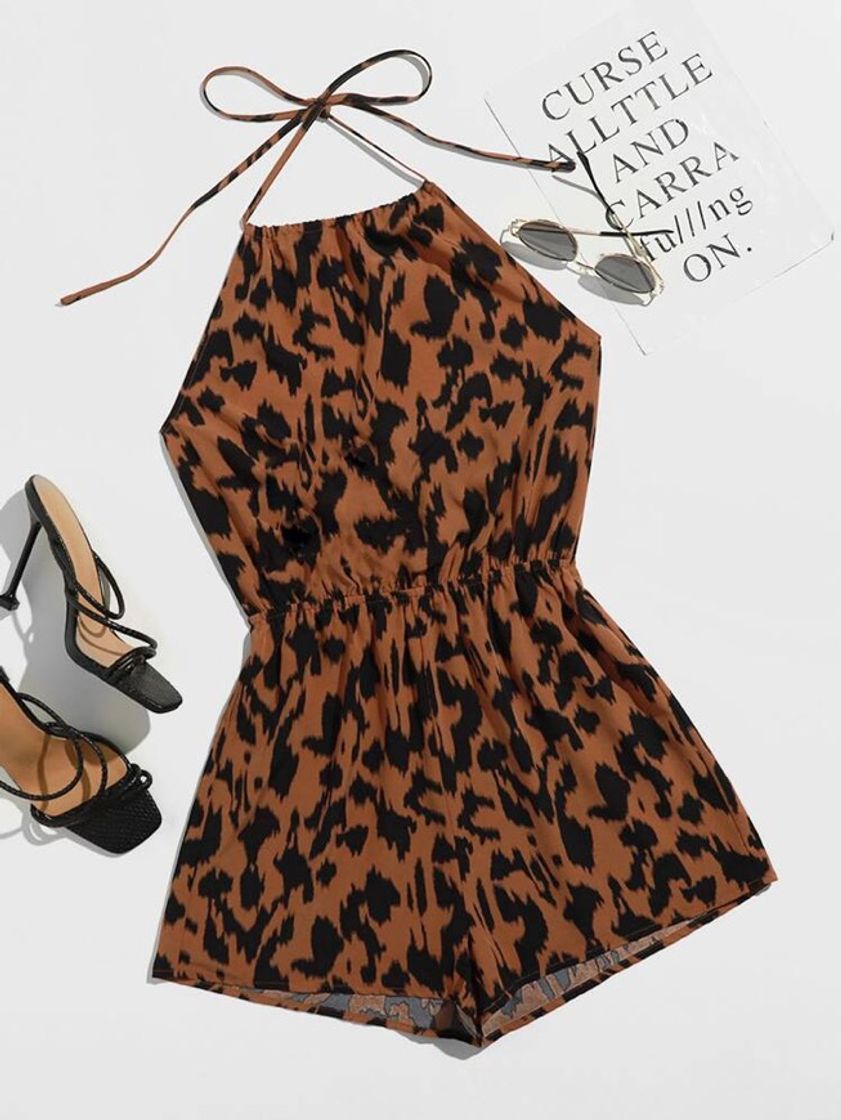 Social Allover Print Tie Back Halter Romper