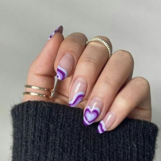 Nails heart purple mármore designer 💜✨