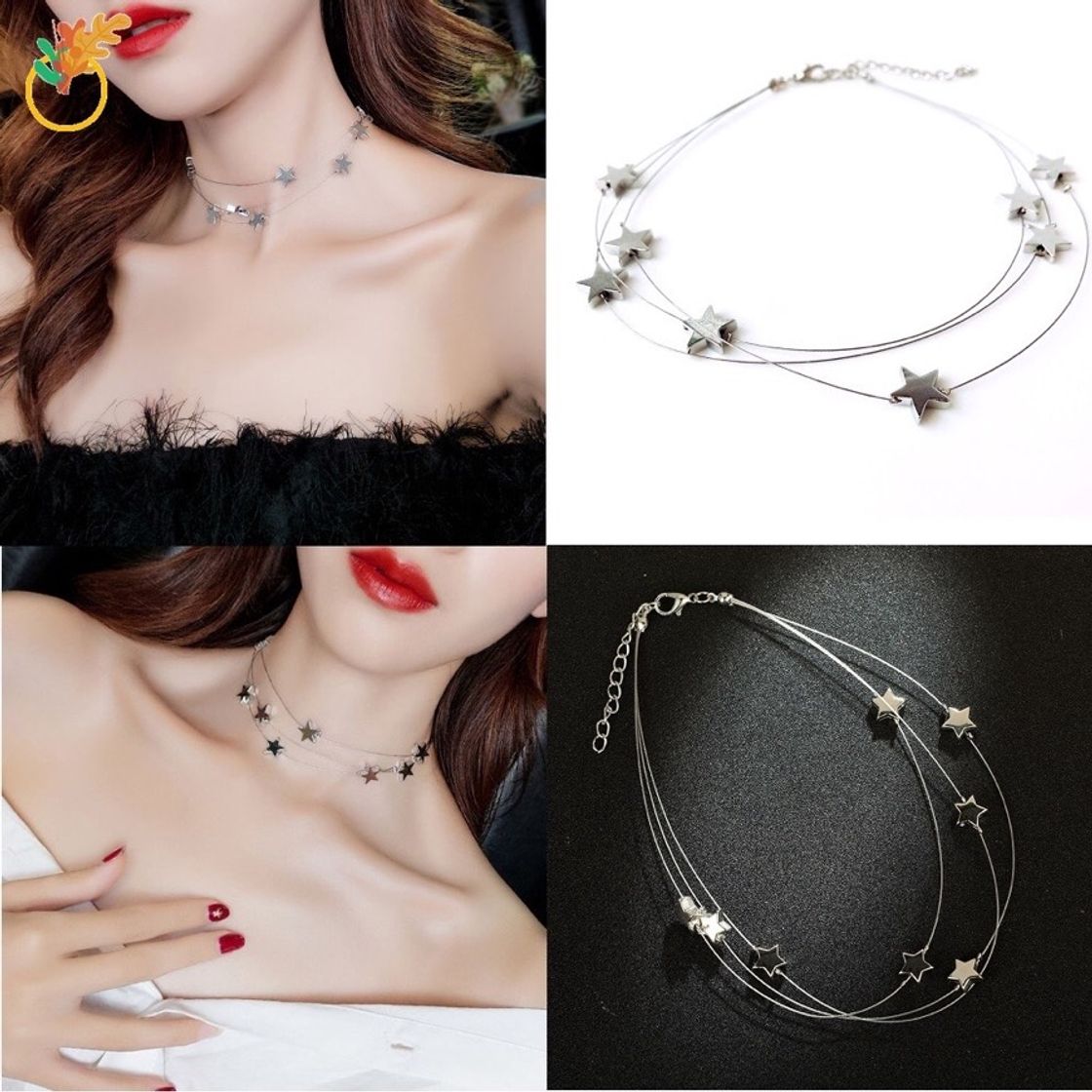 Moda Três camadas Star Neck Chain Chocker Acessório Coreano