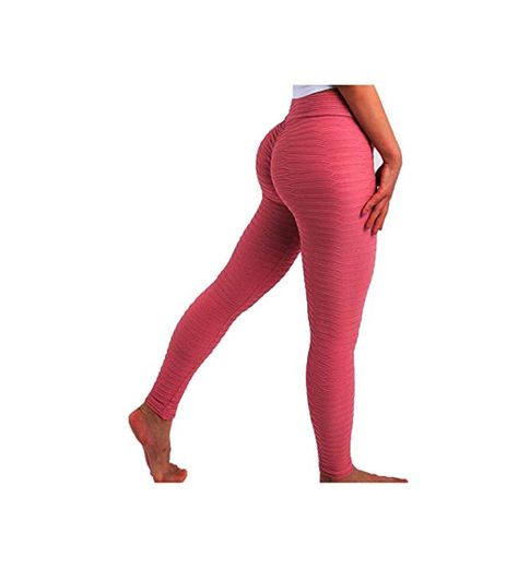FITTOO Leggings Push Up Mujer Mallas Pantalones Deportivos Alta Cintura Elásticos Yoga Fitness #2 Rosa Chica