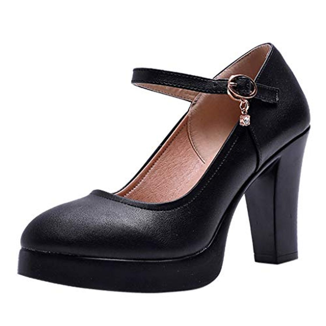 Moda Luckycat Zapatos de tacón Ancho Altas Vestir Noche Chic para Mujer Otoño Calzado de Cuña Dama Sólido Negras Moda Calzado de Trabajo Fiesta Zapatos con Punta Boda Tallas Grandes