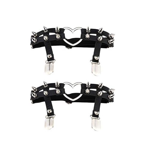 Women Girl Sexy Leather Heart Garters Punk Rock Rivet Stud Leg Ring 2pcs