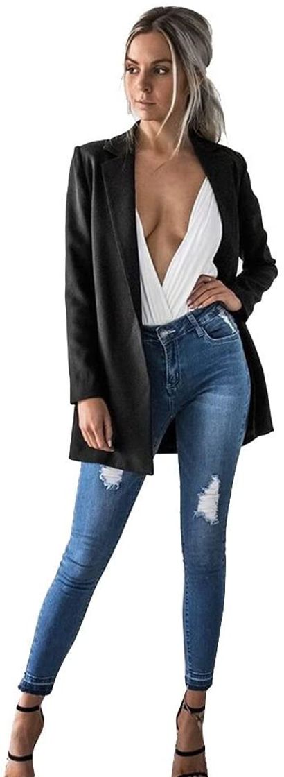 Moda Blazer y Trajes de Oficina SUNNSEAN Chaquetas Largas Elegantes Blazer Mujer Mangas Larga Elegante Superior Oficina Traje de Chaqueta Outwear Casual Liso Abrigos Cardigan