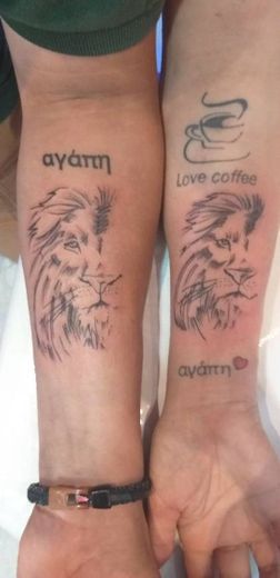 Tattoo casal leões 
