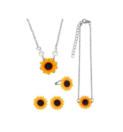 Totalmente Collar en Forma de Girasol Collar con Colgante de Pétalo con