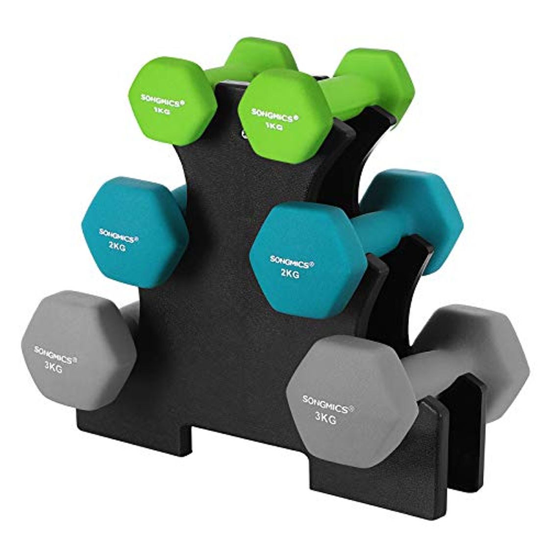 Fitness SONGMICS Juego de Mancuernas hexagonales con Soporte - 2 x 1 kg