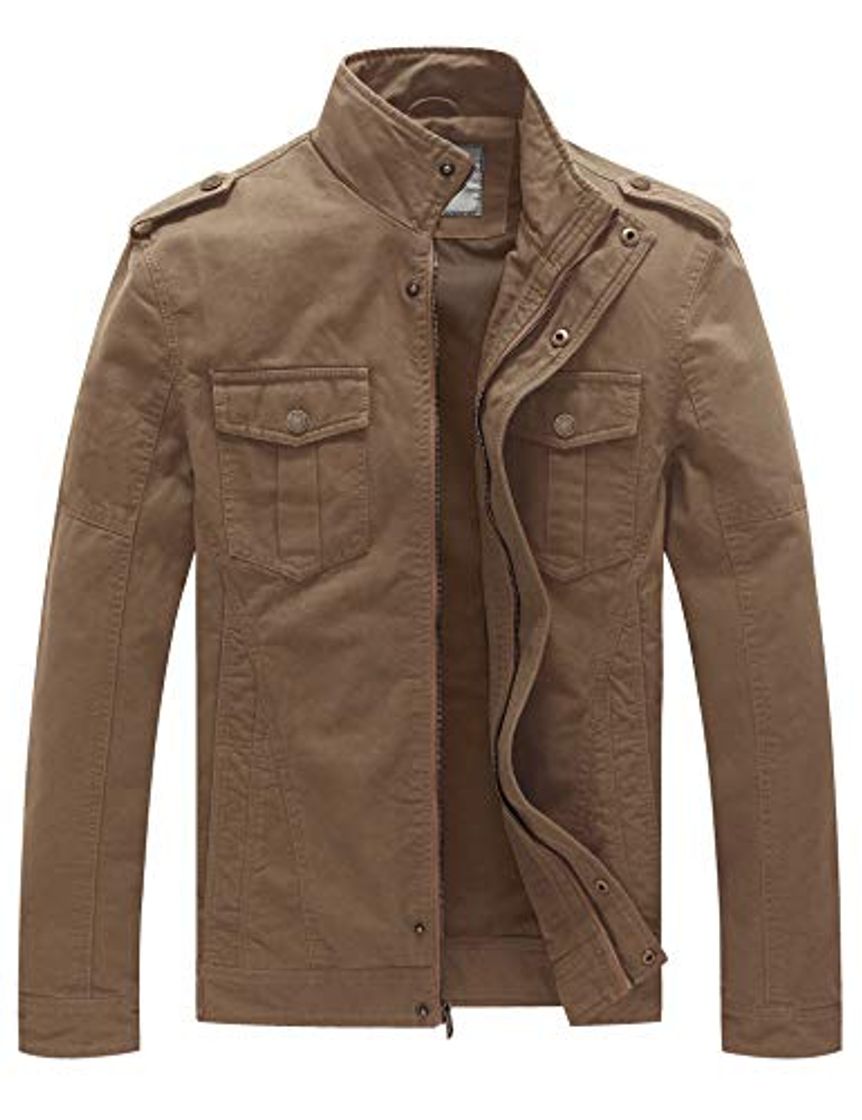Social WenVen Chaqueta de Algodón Casual Otoño Chaqueta Fina Joven Cuello Alto Cazadora Ligera Entretiempo Chaqueta Clásica al Aire Libre Hombre Caqui Medium