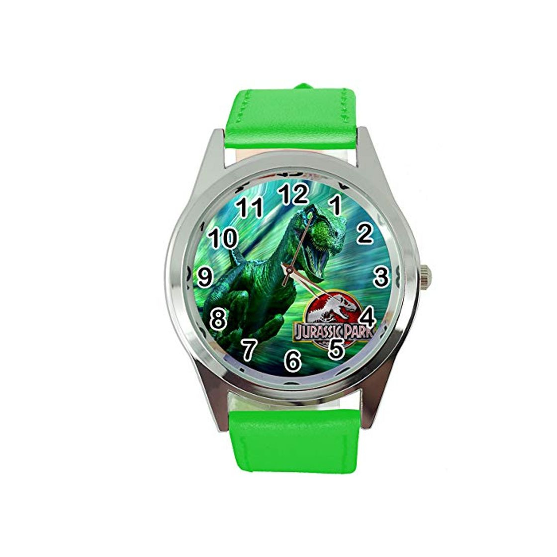 Productos Reloj de cuarzo redondo de cuero verde para los fans de Jurrasic Park