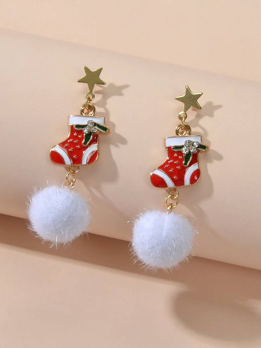 Moda Brincos de Natal Pom Pom