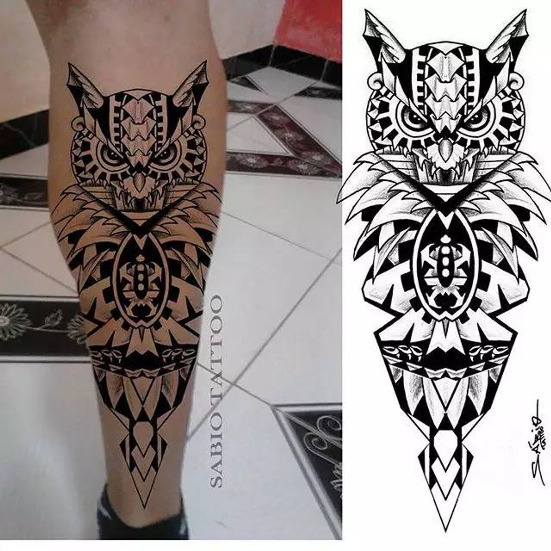 Fashion Tattoo da coruja tribal 