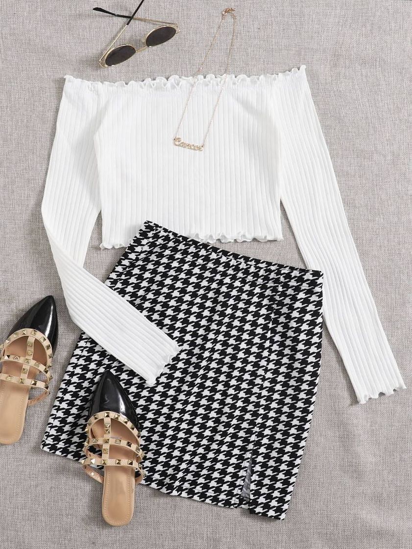 Moda conjunto top e saia