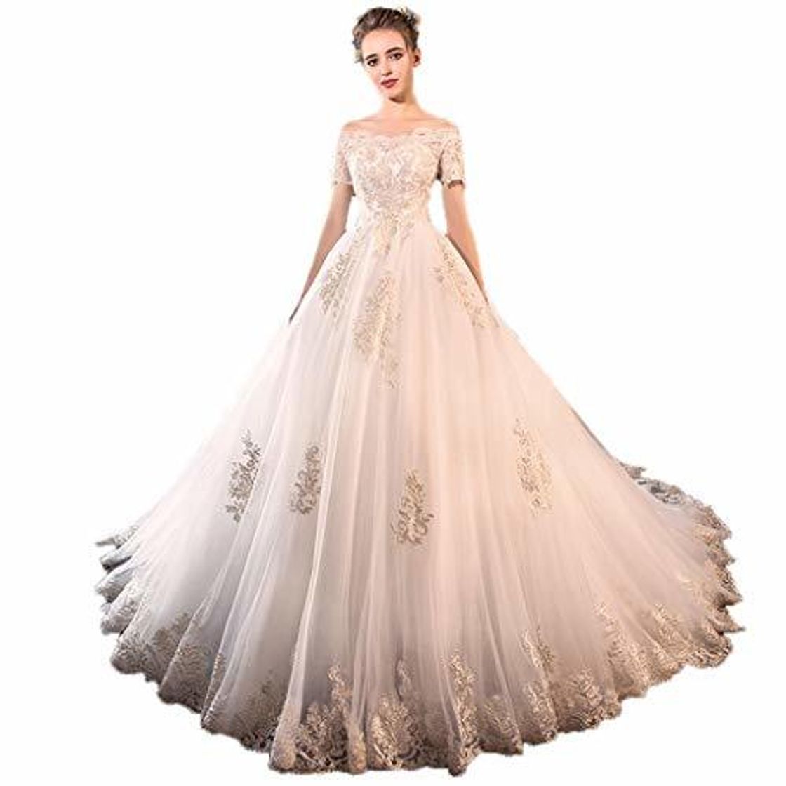 Productos Jucaiyuan Vestido De Novia, Novia 1 Palabra Hombro Trasero, Encaje Princesa De