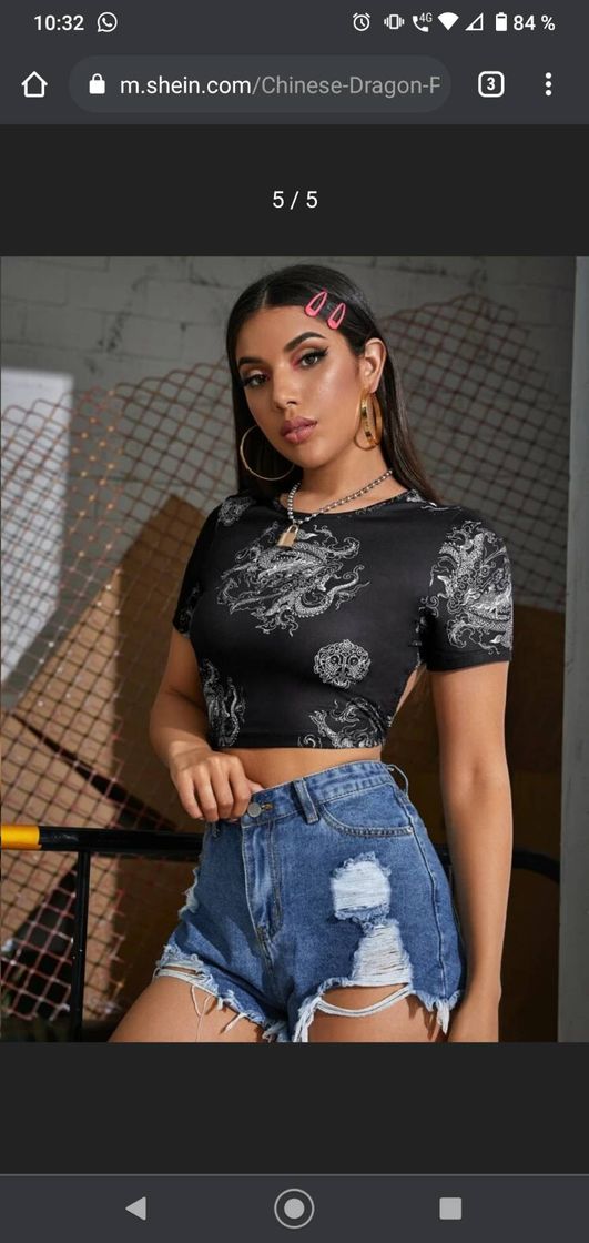 Social  Top Corto Con Estampado De Dragón De Espalda Abierta